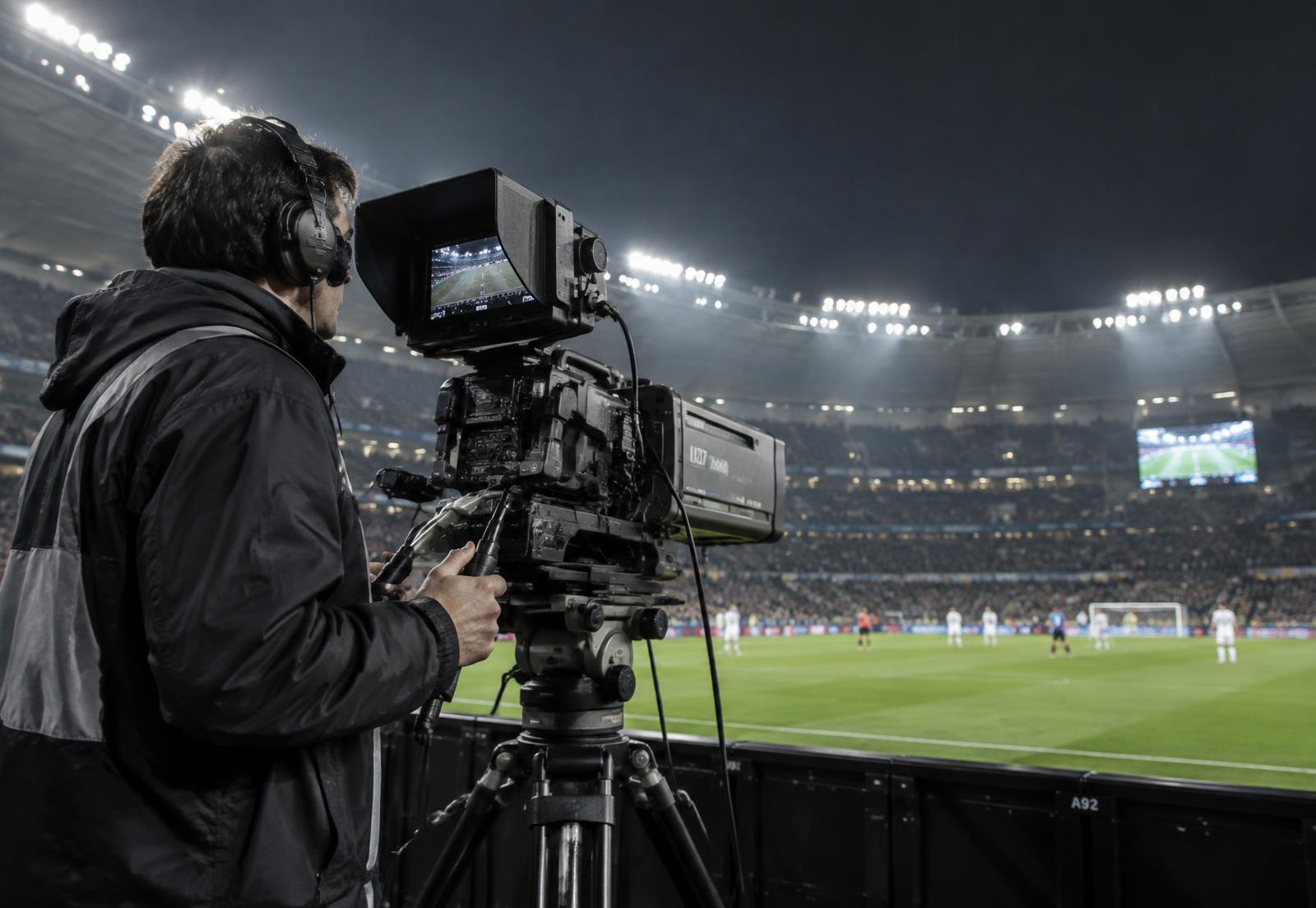 Operator kamery telewizyjnej podczas transmisji meczu na stadionie