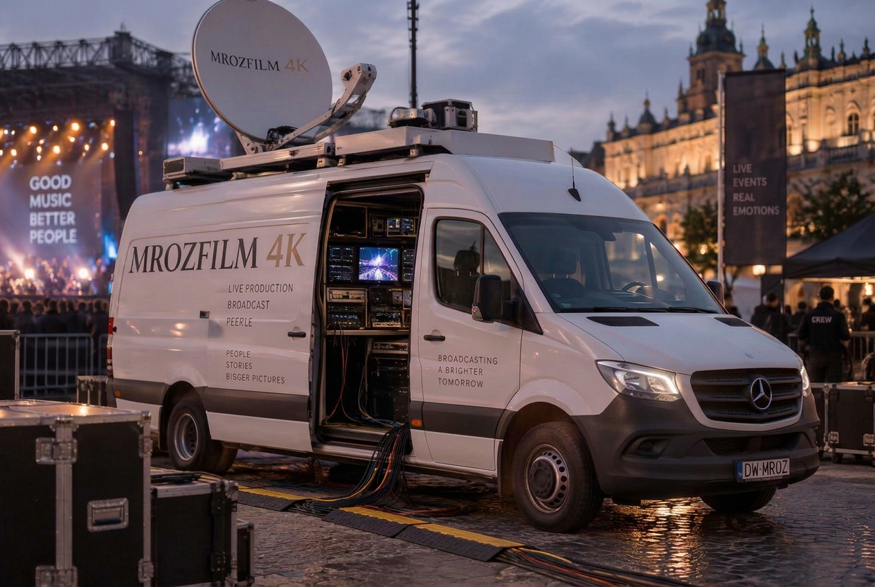 Wóz transmisyjny MROZFILM 4K przy realizacji wydarzenia na żywo