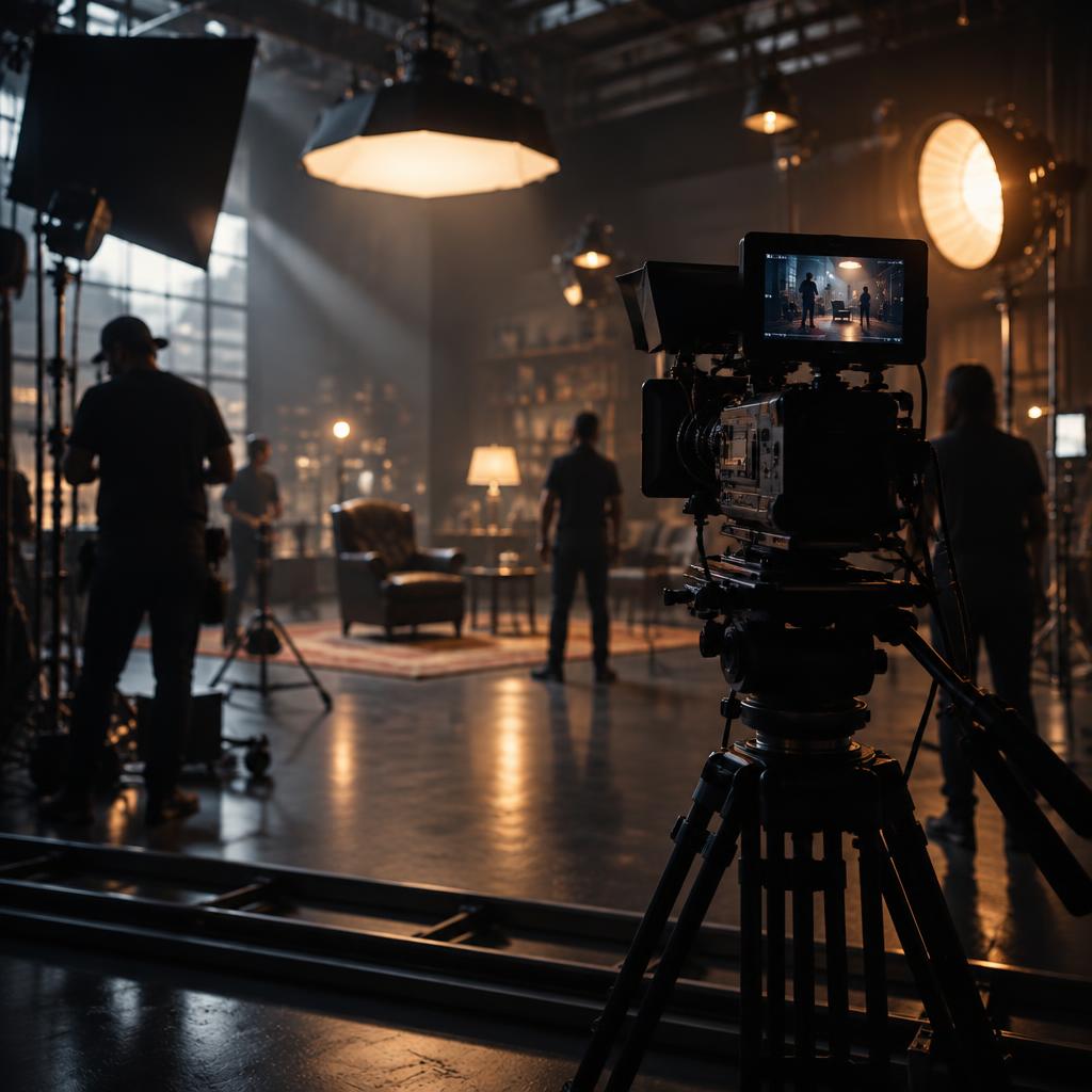 Profesjonalny plan filmowy z kamerą i oświetleniem